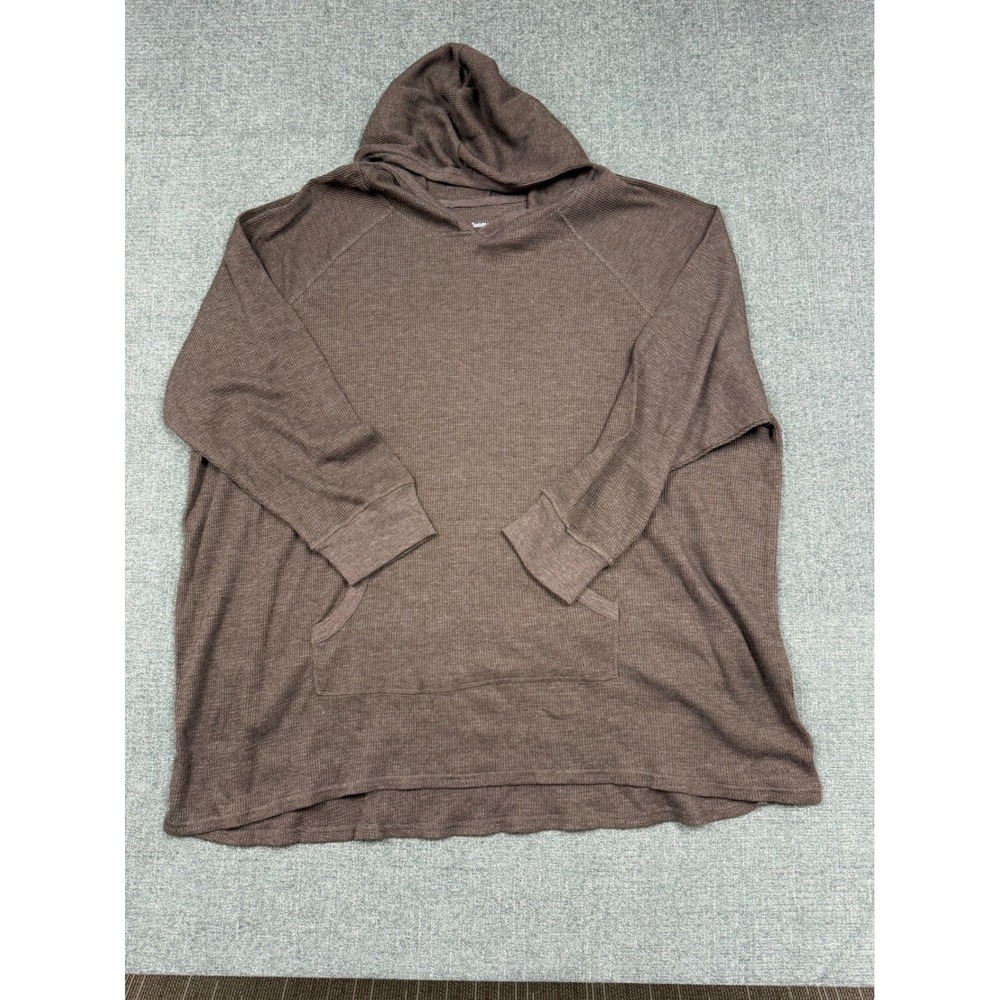 Woman Within Brown Waffle Knit Hoodie Plus Size 2X 26/28 Thermal Kangaroo Pocket